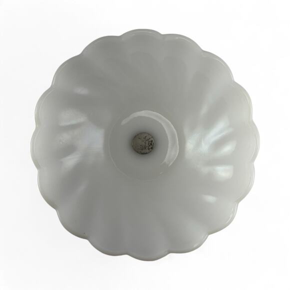 Vintage White Milk Glass Compote Dish Brass Accents on Marble Base, Mid-Century - Picture 4 of 7